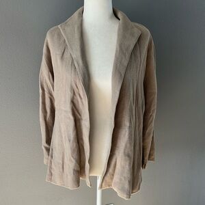 EILEEN FISHER High V Linen Blend Jacket Open Front Tan Color New